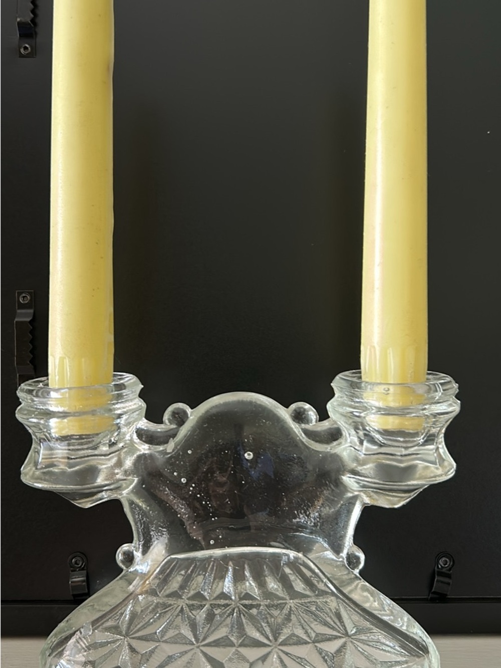 Clear Pressed Glass Double Candlestick Holder